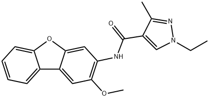 1-ethyl-N-(2-methoxydibenzo[b,d]furan-3-yl)-3-methyl-1H-pyrazole-4-carboxamide Struktur