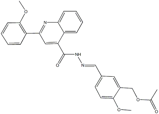 2-methoxy-5-(2-{[2-(2-methoxyphenyl)-4-quinolinyl]carbonyl}carbohydrazonoyl)benzyl acetate Struktur