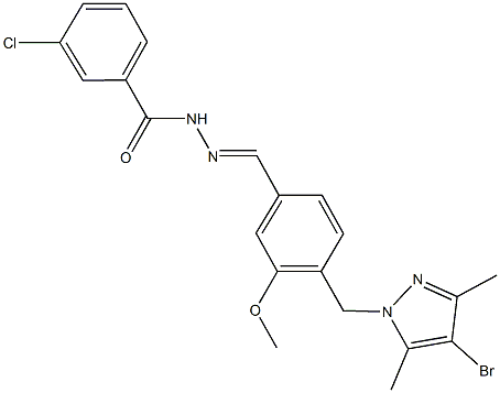 N'-{4-[(4-bromo-3,5-dimethyl-1H-pyrazol-1-yl)methyl]-3-methoxybenzylidene}-3-chlorobenzohydrazide Struktur