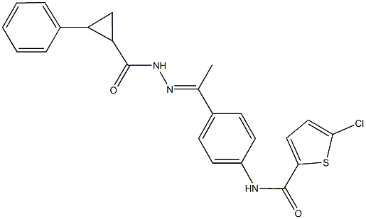 5-chloro-N-(4-{N-[(2-phenylcyclopropyl)carbonyl]ethanehydrazonoyl}phenyl)-2-thiophenecarboxamide Struktur