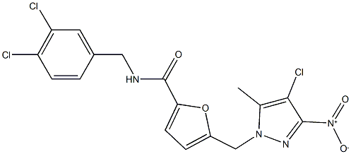 5-({4-chloro-3-nitro-5-methyl-1H-pyrazol-1-yl}methyl)-N-(3,4-dichlorobenzyl)-2-furamide Struktur