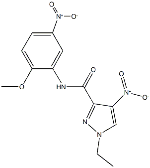 1-ethyl-4-nitro-N-{5-nitro-2-methoxyphenyl}-1H-pyrazole-3-carboxamide Struktur