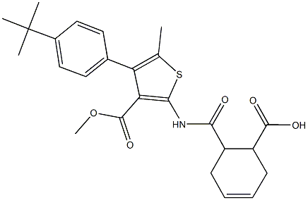 6-({[4-(4-tert-butylphenyl)-3-(methoxycarbonyl)-5-methyl-2-thienyl]amino}carbonyl)-3-cyclohexene-1-carboxylic acid Struktur