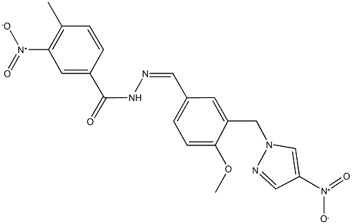 3-nitro-N'-[3-({4-nitro-1H-pyrazol-1-yl}methyl)-4-methoxybenzylidene]-4-methylbenzohydrazide Struktur