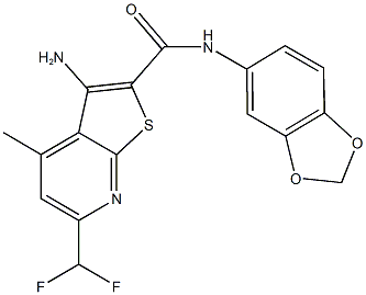 3-amino-N-(1,3-benzodioxol-5-yl)-6-(difluoromethyl)-4-methylthieno[2,3-b]pyridine-2-carboxamide Struktur