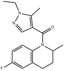 1-[(1-ethyl-5-methyl-1H-pyrazol-4-yl)carbonyl]-6-fluoro-2-methyl-1,2,3,4-tetrahydroquinoline Struktur