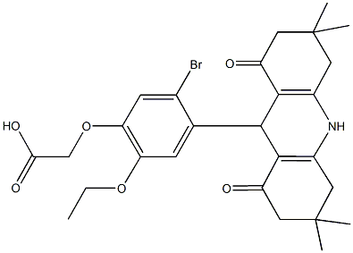 [5-bromo-2-ethoxy-4-(3,3,6,6-tetramethyl-1,8-dioxo-1,2,3,4,5,6,7,8,9,10-decahydro-9-acridinyl)phenoxy]acetic acid Struktur