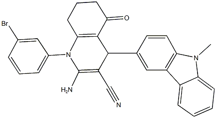 2-amino-1-(3-bromophenyl)-4-(9-methyl-9H-carbazol-3-yl)-5-oxo-1,4,5,6,7,8-hexahydro-3-quinolinecarbonitrile Struktur