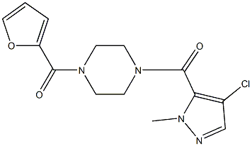 1-[(4-chloro-1-methyl-1H-pyrazol-5-yl)carbonyl]-4-(2-furoyl)piperazine Struktur