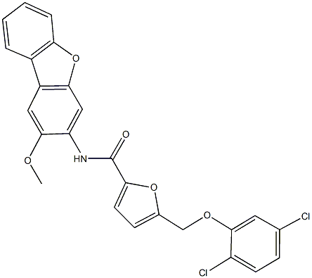 5-[(2,5-dichlorophenoxy)methyl]-N-(2-methoxydibenzo[b,d]furan-3-yl)-2-furamide Struktur