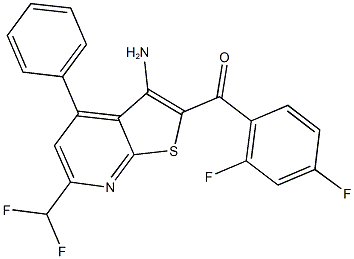 [3-amino-6-(difluoromethyl)-4-phenylthieno[2,3-b]pyridin-2-yl](2,4-difluorophenyl)methanone Struktur