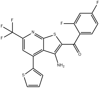 [3-amino-4-(2-thienyl)-6-(trifluoromethyl)thieno[2,3-b]pyridin-2-yl](2,4-difluorophenyl)methanone Struktur