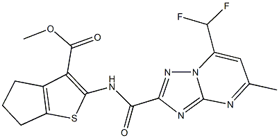 methyl 2-({[7-(difluoromethyl)-5-methyl[1,2,4]triazolo[1,5-a]pyrimidin-2-yl]carbonyl}amino)-5,6-dihydro-4H-cyclopenta[b]thiophene-3-carboxylate Struktur