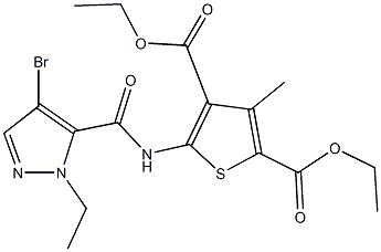 diethyl 5-{[(4-bromo-1-ethyl-1H-pyrazol-5-yl)carbonyl]amino}-3-methyl-2,4-thiophenedicarboxylate Struktur