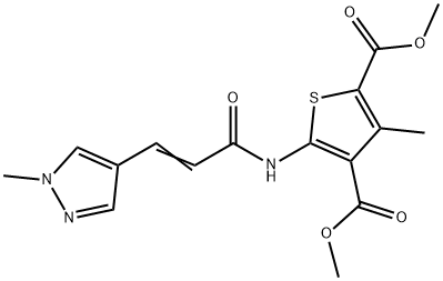 dimethyl 3-methyl-5-{[3-(1-methyl-1H-pyrazol-4-yl)acryloyl]amino}-2,4-thiophenedicarboxylate Struktur