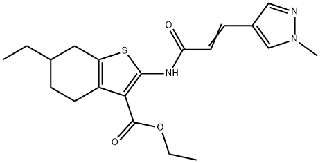 ethyl 6-ethyl-2-{[3-(1-methyl-1H-pyrazol-4-yl)acryloyl]amino}-4,5,6,7-tetrahydro-1-benzothiophene-3-carboxylate Struktur