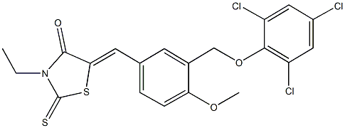 3-ethyl-5-{4-methoxy-3-[(2,4,6-trichlorophenoxy)methyl]benzylidene}-2-thioxo-1,3-thiazolidin-4-one Struktur