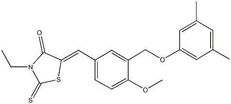 5-{3-[(3,5-dimethylphenoxy)methyl]-4-methoxybenzylidene}-3-ethyl-2-thioxo-1,3-thiazolidin-4-one Struktur