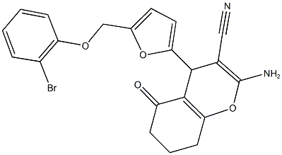 2-amino-4-{5-[(2-bromophenoxy)methyl]-2-furyl}-5-oxo-5,6,7,8-tetrahydro-4H-chromene-3-carbonitrile Struktur