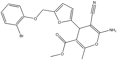 methyl 6-amino-4-{5-[(2-bromophenoxy)methyl]-2-furyl}-5-cyano-2-methyl-4H-pyran-3-carboxylate Struktur