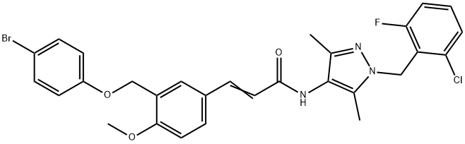 3-{3-[(4-bromophenoxy)methyl]-4-methoxyphenyl}-N-[1-(2-chloro-6-fluorobenzyl)-3,5-dimethyl-1H-pyrazol-4-yl]acrylamide Struktur