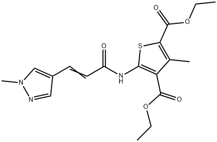 diethyl 3-methyl-5-{[3-(1-methyl-1H-pyrazol-4-yl)acryloyl]amino}-2,4-thiophenedicarboxylate Struktur