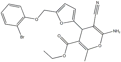 ethyl 6-amino-4-{5-[(2-bromophenoxy)methyl]-2-furyl}-5-cyano-2-methyl-4H-pyran-3-carboxylate Struktur