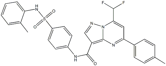 7-(difluoromethyl)-5-(4-methylphenyl)-N-[4-(2-toluidinosulfonyl)phenyl]pyrazolo[1,5-a]pyrimidine-3-carboxamide Struktur