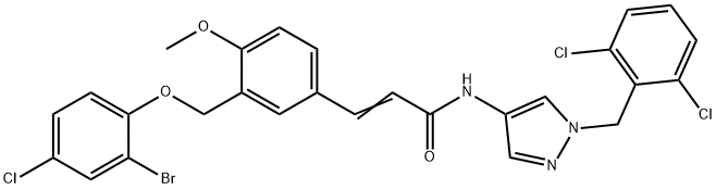 3-{3-[(2-bromo-4-chlorophenoxy)methyl]-4-methoxyphenyl}-N-[1-(2,6-dichlorobenzyl)-1H-pyrazol-4-yl]acrylamide Struktur