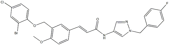 3-{3-[(2-bromo-4-chlorophenoxy)methyl]-4-methoxyphenyl}-N-[1-(4-fluorobenzyl)-1H-pyrazol-4-yl]acrylamide Struktur