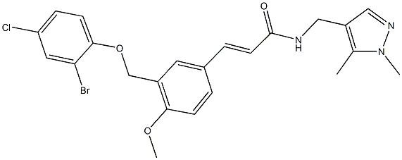 3-{3-[(2-bromo-4-chlorophenoxy)methyl]-4-methoxyphenyl}-N-[(1,5-dimethyl-1H-pyrazol-4-yl)methyl]acrylamide Struktur