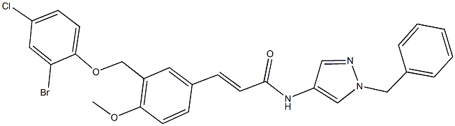 N-(1-benzyl-1H-pyrazol-4-yl)-3-{3-[(2-bromo-4-chlorophenoxy)methyl]-4-methoxyphenyl}acrylamide Struktur