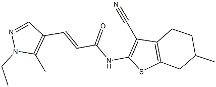 N-(3-cyano-6-methyl-4,5,6,7-tetrahydro-1-benzothien-2-yl)-3-(1-ethyl-5-methyl-1H-pyrazol-4-yl)acrylamide Struktur