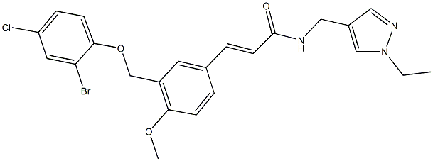 3-{3-[(2-bromo-4-chlorophenoxy)methyl]-4-methoxyphenyl}-N-[(1-ethyl-1H-pyrazol-4-yl)methyl]acrylamide Struktur