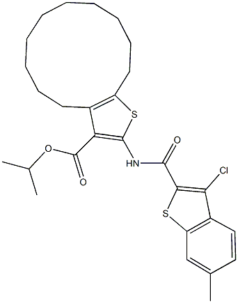 isopropyl 2-{[(3-chloro-6-methyl-1-benzothien-2-yl)carbonyl]amino}-4,5,6,7,8,9,10,11,12,13-decahydrocyclododeca[b]thiophene-3-carboxylate Struktur