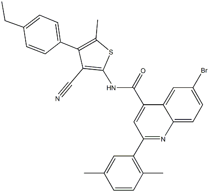 6-bromo-N-[3-cyano-4-(4-ethylphenyl)-5-methyl-2-thienyl]-2-(2,5-dimethylphenyl)-4-quinolinecarboxamide Struktur