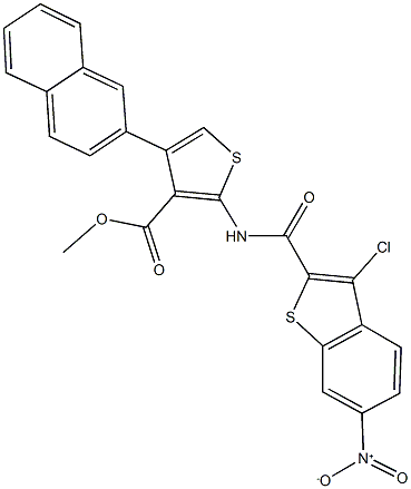 methyl 2-[({3-chloro-6-nitro-1-benzothien-2-yl}carbonyl)amino]-4-(2-naphthyl)-3-thiophenecarboxylate Struktur