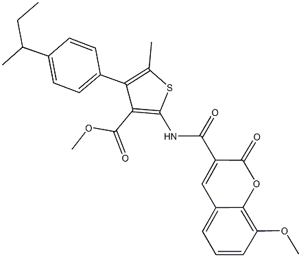 methyl 4-(4-sec-butylphenyl)-2-{[(8-methoxy-2-oxo-2H-chromen-3-yl)carbonyl]amino}-5-methyl-3-thiophenecarboxylate Struktur