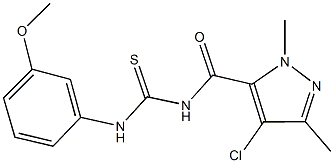 N-[(4-chloro-1,3-dimethyl-1H-pyrazol-5-yl)carbonyl]-N'-(3-methoxyphenyl)thiourea Struktur