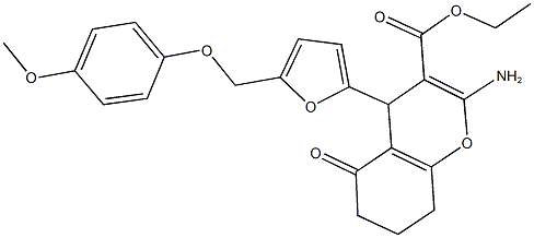 ethyl 2-amino-4-{5-[(4-methoxyphenoxy)methyl]-2-furyl}-5-oxo-5,6,7,8-tetrahydro-4H-chromene-3-carboxylate Struktur