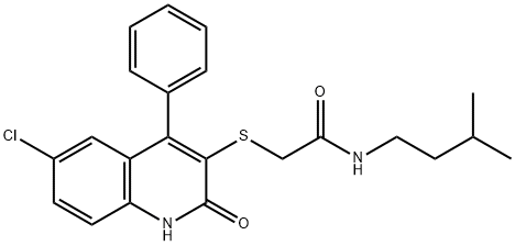 2-[(6-chloro-2-oxo-4-phenyl-1,2-dihydro-3-quinolinyl)sulfanyl]-N-isopentylacetamide Struktur