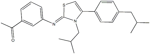 1-{3-[(3-isobutyl-4-(4-isobutylphenyl)-1,3-thiazol-2(3H)-ylidene)amino]phenyl}ethanone Struktur