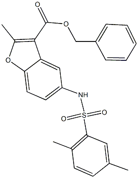 benzyl 5-{[(2,5-dimethylphenyl)sulfonyl]amino}-2-methyl-1-benzofuran-3-carboxylate Struktur