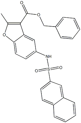 benzyl 2-methyl-5-[(2-naphthylsulfonyl)amino]-1-benzofuran-3-carboxylate Struktur