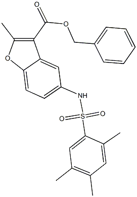 benzyl 2-methyl-5-{[(2,4,5-trimethylphenyl)sulfonyl]amino}-1-benzofuran-3-carboxylate Struktur