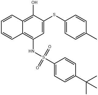 4-tert-butyl-N-{4-hydroxy-3-[(4-methylphenyl)sulfanyl]-1-naphthyl}benzenesulfonamide Struktur