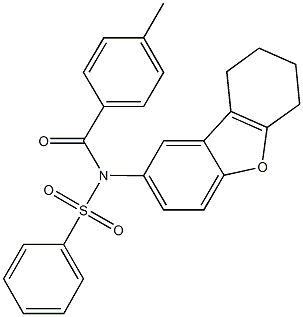 N-(4-methylbenzoyl)-N-(6,7,8,9-tetrahydrodibenzo[b,d]furan-2-yl)benzenesulfonamide Struktur