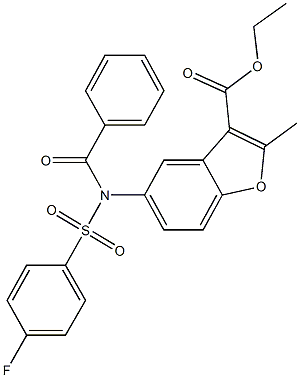 ethyl 5-{benzoyl[(4-fluorophenyl)sulfonyl]amino}-2-methyl-1-benzofuran-3-carboxylate Struktur