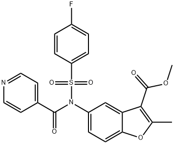 methyl 5-[[(4-fluorophenyl)sulfonyl](isonicotinoyl)amino]-2-methyl-1-benzofuran-3-carboxylate Struktur