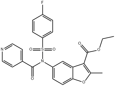 ethyl 5-[[(4-fluorophenyl)sulfonyl](isonicotinoyl)amino]-2-methyl-1-benzofuran-3-carboxylate Struktur